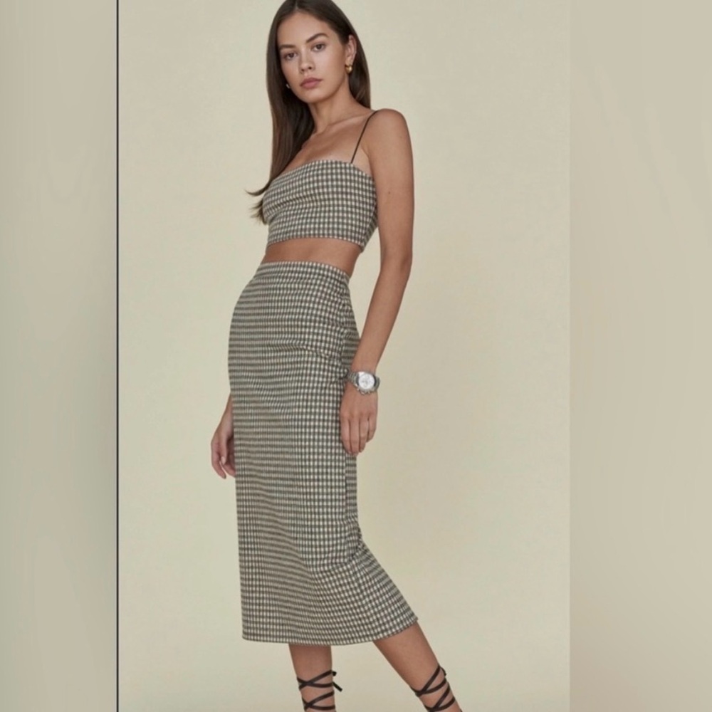 Reformation cream and black plaid set